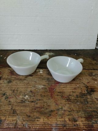 Set Of 2 Fire King Anchor Hocking White Milk Glass Soup Bowl Handle (3 Avail)