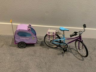 American Girl Doll 18” Bike Trail Bicycle,  Saddle Bag,  Pet Trailer Euc Retired