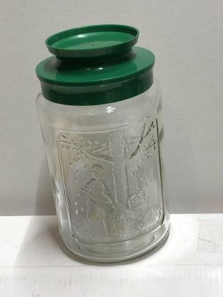Anchor Hocking Vintage Glass Jar Canister Season Autumn Fall Raking Green Lid