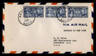 Dr Who 1939 Newfoundland Botwood To York First Flight Air Mail Strip C186044