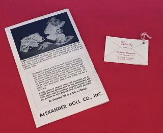 Madame Alexander Wendy Kins vintage wrist tag,  booklet.  Near 2