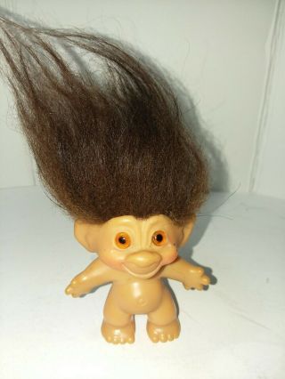 3 " Vintage Thomas Dam Troll Doll With Amber Glass Eyes Brown Hair