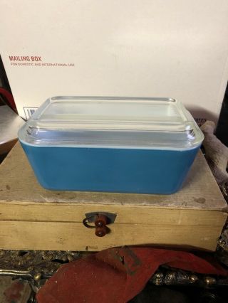 Vintage Pyrex Blue 1.  5 Pint Refridgerator Dish With Lid 0502