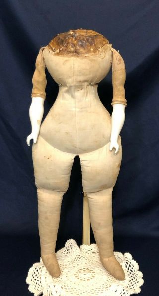 19 " Antique Cloth Doll Body W/ China Arms For China Head,  Wax Or Papier - Mache