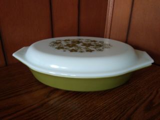 Pyrex Olive Or Avacado Green Daisy 1 Quart Divided Casserole Oven Baking Dish