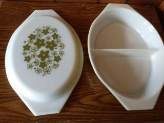 Pyrex Olive Or Avacado Green Daisy 1 Quart Divided Casserole Oven Baking Dish 2