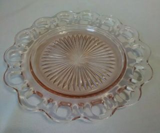 Vintage Anchor Hocking Pink Depression Old Colony Open Lace Edge Glass Plate