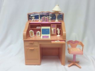 Vintage 1988 Mattel Barbie Doll Sweet Roses Roll Top Desk,  Phone & Accessories