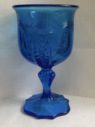 Vintage Fenton Colonial Blue Empress Pattern Water Goblet 6.  25” Tall & Heavy