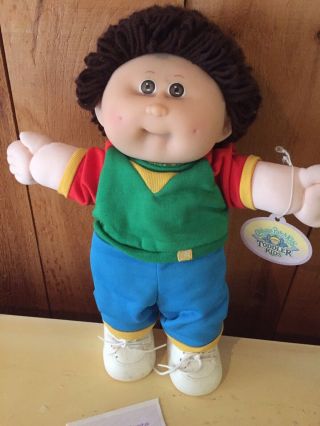 Vintage Cabbage Patch Kid Toddler Boy Brunette Curly Hair With Papers