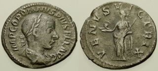 007.  Roman Silver Coin.  Gordian Iii.  Ar Denarius.  Rome.  Venus.  Vf