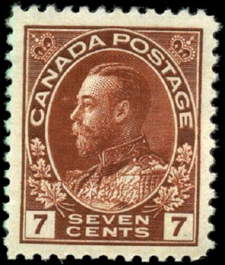 Canada 114 Vf,  Og H 1911 King George V 7c Red Brown Admiral Dry Printing