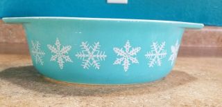 Htf Vintage Pyrex White Snowflake On Turquoise 045 2 1/2 Qt Casserole Dish