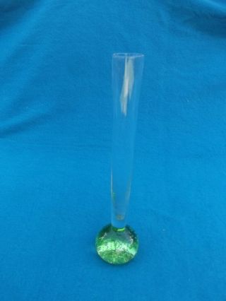 (745) Vintage Whitefriars Controlled Bubble Green Paperweight Bud Vase
