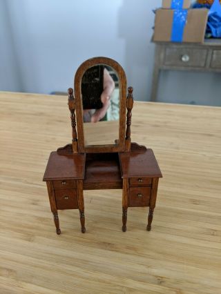 Vintage Signed Carlisle Dollhouse Furniture Dressing Table/ Mirror