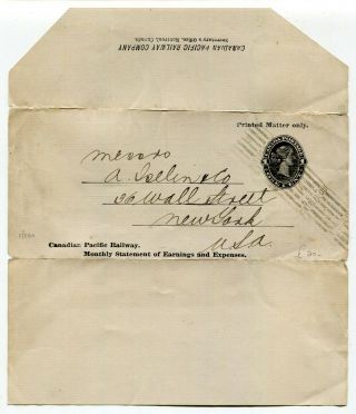 Canada Qc Quebec - Montreal 1896 Cpr Railway Statement - Printed Wrapper -