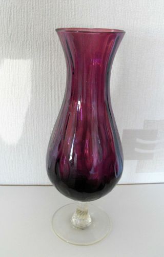 Mcm Empoli Amethyst Goblet Optical Art Glass Pedestal Vase