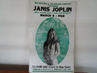 Vintage Janis Joplin Village Theatre Fillmore East 1968 Concert Poster