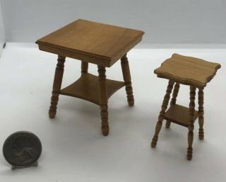 2 Wooden Miniature Dollhouse R.  L.  Carlisle Signed Tables