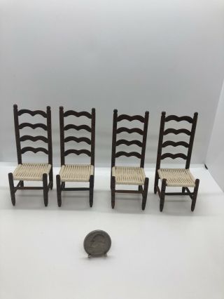 Sonia Messer Miniatures Set Of 4 Woven Seat Ladder Back Chairs