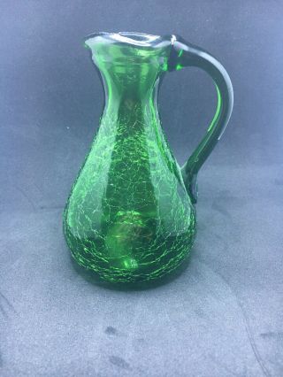 Vintage Small Green Crackle Glass Three - Way Poor Picture 5 1/2 X 3 1/2“