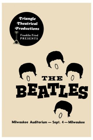 British Rock: The Beatles Milwaukee Auditorium Concert Poster 1964 13x19