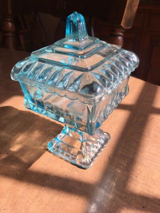 Vintage Jeannette Aqua Ice Blue Depression Glass Wedding Box Compote Pedestal