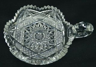 American Brilliant Period Cut Glass Nappy Handle Abp Center Hobstar Fan Diamond