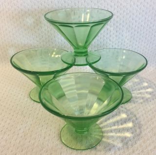 4 Vtg Feg6 By Federal Glass - 2 3/4” Green Uranium Glass Sherbets Depression Glass