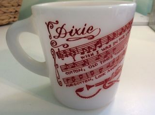 Vintage Hazel Atlas Milk Glass Dixie Coffee Mug Southland Forever Motif