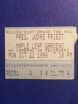 Judas Priest Concert Ticket Stub Toronto Canada Mapleleaf Gardens 1990