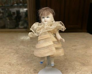 Antique All - Bisque Stiff Neck Miniature 3.  5 " Dollhouse Doll 6248 4/0