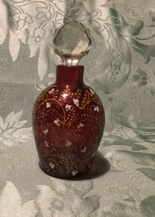 Victorian Bohemian Enamelled Ruby Glass Scent Bottle.