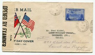 Newfoundland Fdc 1943 Airmail Issue - Patriotic Cachet / Censor - Fdc Cover -