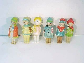 6 Vintage Miniature Bisque Girl Nodder Frozen Penny Doll 