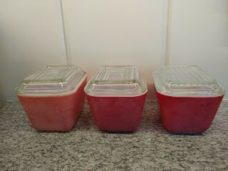 3 - Small Vintage Pyrex Red Refrigerator Dishes With Lids - 1 1/2 Cup - 501