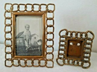 Antique French Miniature Picture Frames Little Farm Child Photo & Beveled Glass
