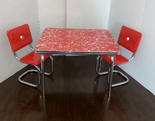 American Girl Doll Molly Red Retro Chrome Dining Set Retired Table And Chairs