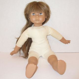 Sigikid Doll 18 " Long Brown Hair Eyes No.  4 Vintage Made In Germany Vinyl Cloth