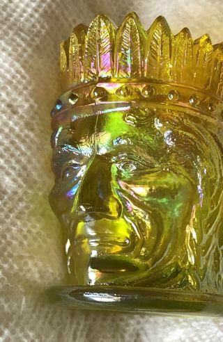 Joe St.  Clair Toothpick Holder Carnival Glass Indian Head Iridescent Signed