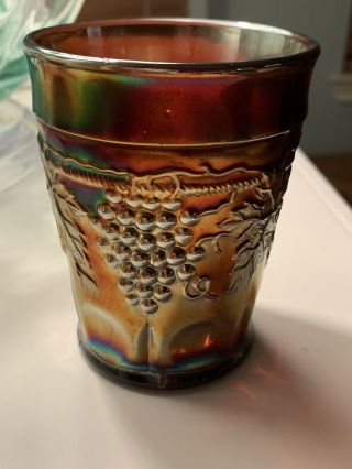 Carnival Glass Iridescent Grape Leaf And Cable Tumbler Amethyst