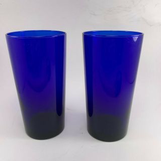 Vintage Set Of 2 Libbey Premiere Cobalt Blue 61/2 ” Tall 16 Oz Glass/tumbler