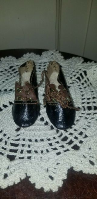 Antique German Made In Germany Oil Cloth Lace Up Doll Shoes Size 3