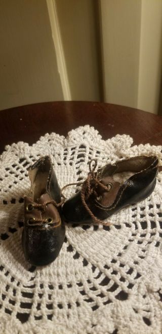 ANTIQUE GERMAN MADE IN GERMANY OIL CLOTH LACE UP DOLL SHOES SIZE 3 3