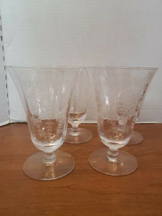 Vintage Etched Footed Glass Set Of 4 Stemware Parfait,  Champagne Cocktail,  Beer