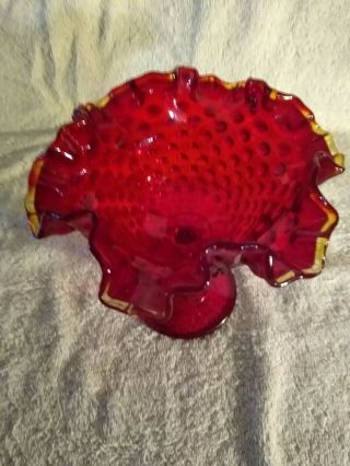 Fenton Ruby Red Hobnail Ruffled Top,  Compote Glassware,  Candy Dish 6 IN. 2