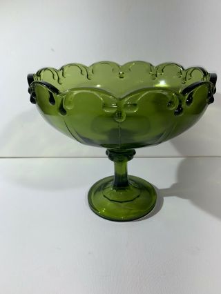 Vintage Indiana Glass Large Green Teardrop Pedestal Compote Bowl 7 1/2 Inches