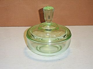 Vintage Green Depression Glass Lidded Vanity Powder Jar