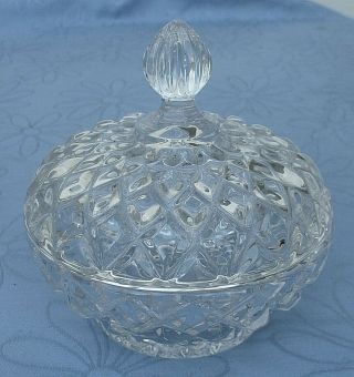 Vintage Diamond Cut Glass Dressing Table Powder Bowl With Lid