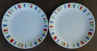 Corelle Memphis Dinner Plates (2) Rectangle Blocks Red Blue Yellow Green Dr15
